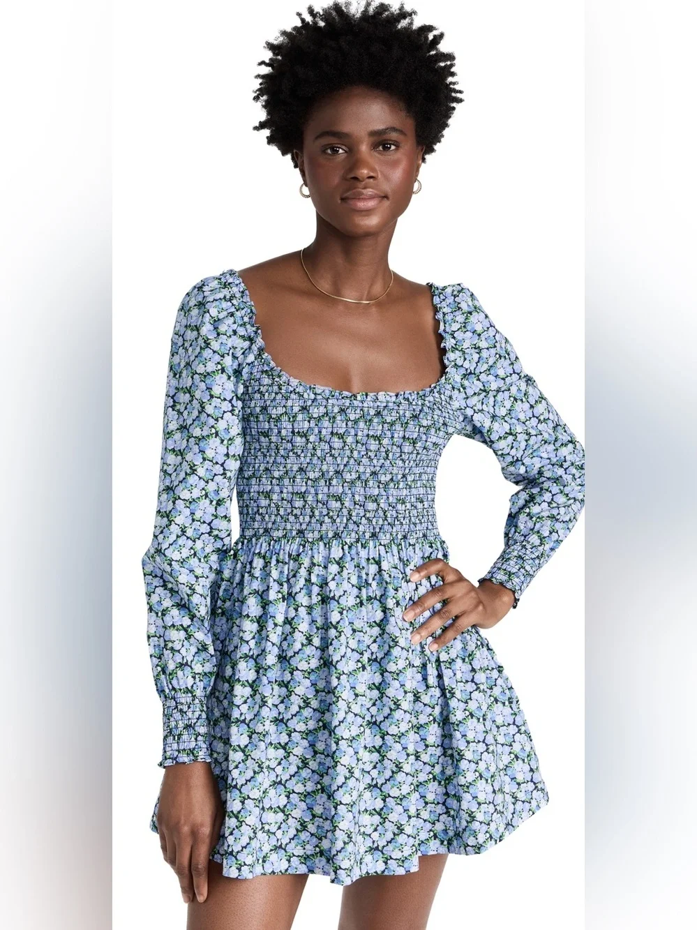 Hill House Home Norah Dress Mini Long Sleeve Floral Blue Pansy Print Large - Picture 1 of 13